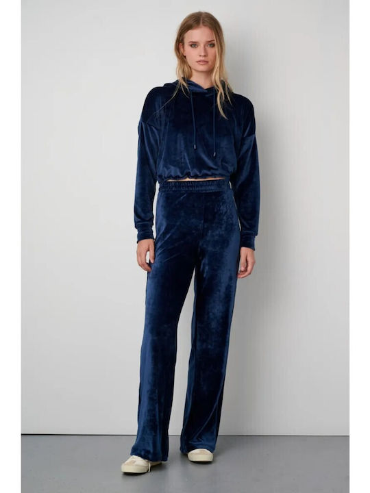 High Waist Sweatpants Jogger Velvet Blue