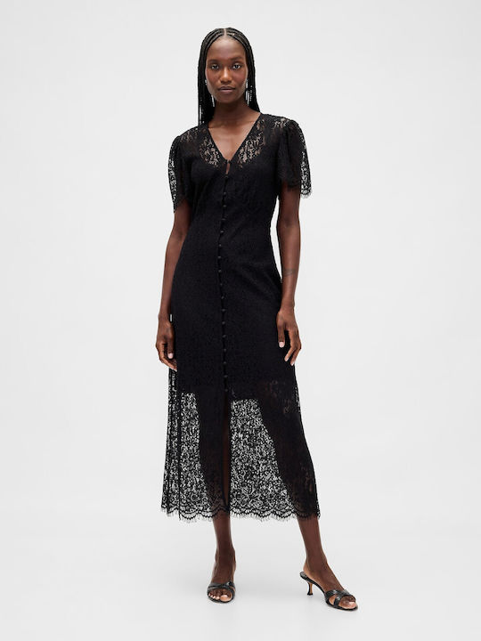 Sommer Midi Abend Hemdkleid Mit Spitze True Black
