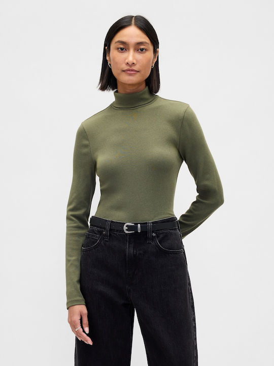 Women's Blouse Cotton Turtleneck Green