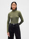 Women's Blouse Cotton Turtleneck Green