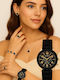 Women'S Watch Battery Set With Black Rubber Strap