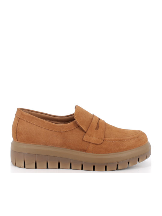 Δερμάτινα Γυναικεία Μοκασίνια σε Καφέ Χρώμα