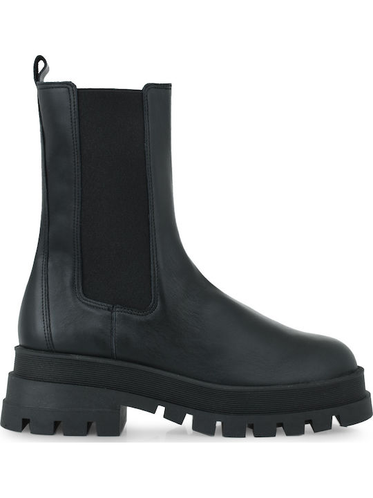 Leder Stiefeletten Damen Schwarz