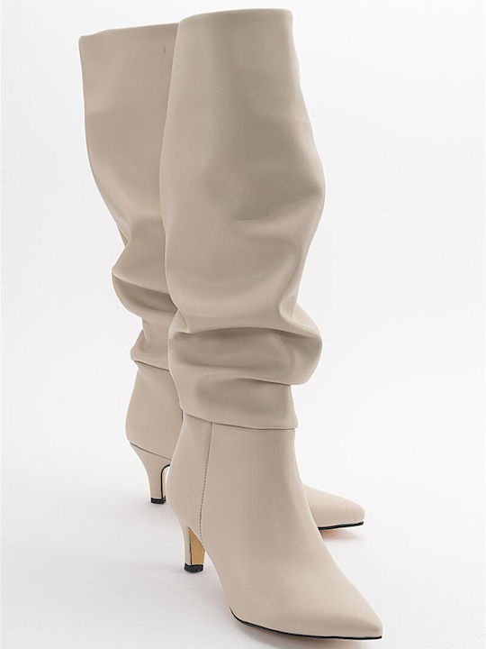 Leather Women's Boots Beige