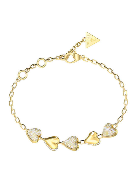 Guess Women's Bracelet with Heart Design in Gold Plated Steel 21cm
