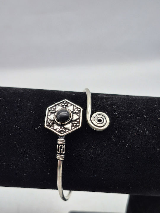 Silver Plated Bracelet Black Tourmaline Openable Handmade Jewelry
