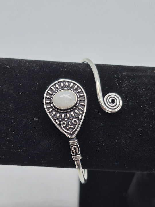 Silver Plated Opening Bracelet Moonstone Elegant Handmade Jewelry