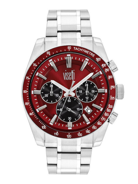 Visetti Ceas Barbatesc 43mm Cronograf cu Baterie cu Brățară Metalică Argintie