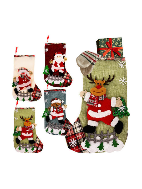 Șosetă Decorativă de Crăciun Poliester cu Άγιο Βασίλη / Ren / Om de zăpadă / Βrad mic L31xl19cm. 4buc