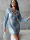 Rochie-Cămașă Mini Din Denim