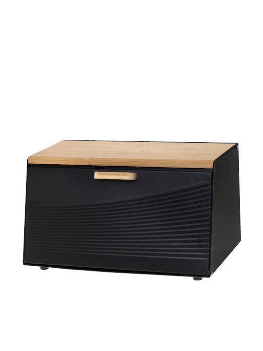 Bamboo Bread Box with Lid Metallic Black 36x21.6x20.4cm
