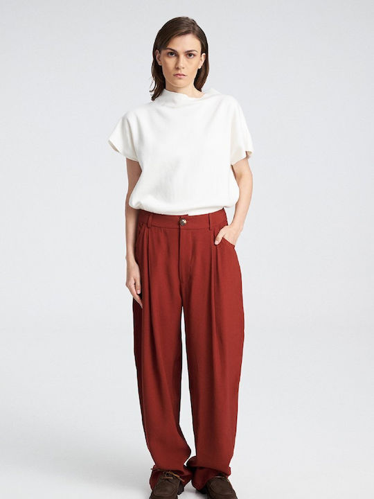 Teem Women's Fabric Trousers Relaxed Fit Orange