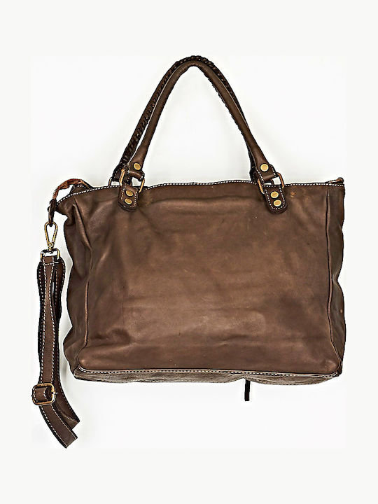 Leather Women's Shoulder Handbag Brown
