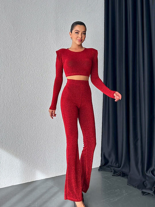 Γυναικείο Red Σετ με Παντελόνι Καμπάνα