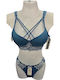 Luna Dantelat Set de Lenjerie Sutien cu Slip Albastru