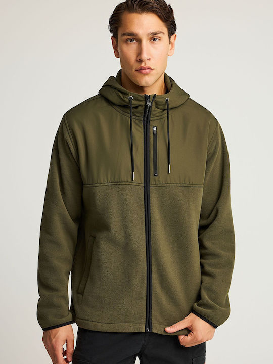 Ανδρική Ζακέτα Fleece με Κουκούλα Πράσινη