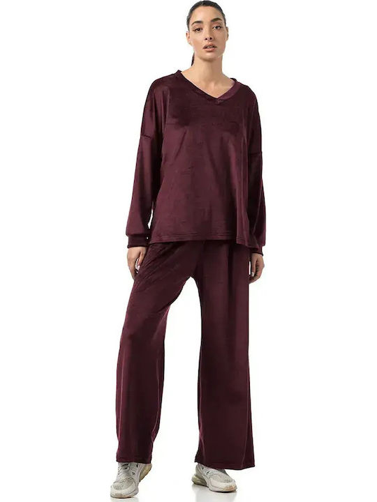 Bodymove Jogginganzug Samt Bordeaux
