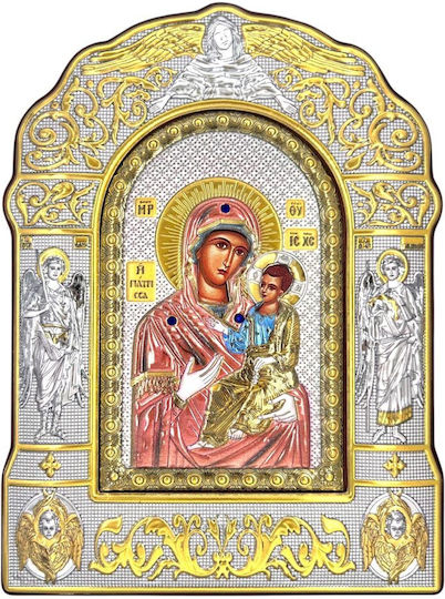 Silver Plated Icon Panagia I Giatressa 18x13cm Prince Silvero Ma/e3853bx-c
