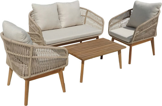 Pakketo Garten- und Outdoor-Möbelsets Typsatz Wohnzimmer 4 Stück Akazie Herstellerfarbe Beige mit Kissen Pakketo Garten- und Outdoor-Möbelsets Typsatz Wohnzimmer 4 Stück Akazie Herstellerfarbe Beige mit Kissen