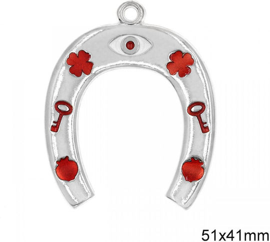 Enamel Lucky Charm Horseshoe Silver made of Metal 4.1x5.1cm 2pcs