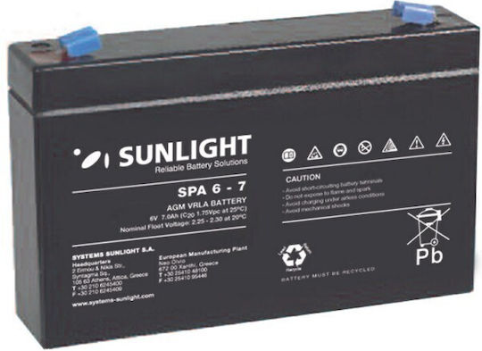 SunLight Μολύβδου Μπαταρία UPS με Τάση 6V 1τμχ