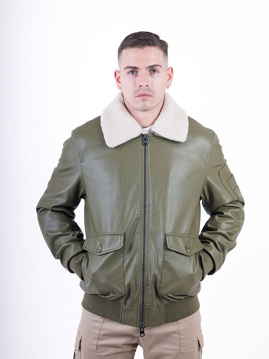 Over-D Leather Jacket Khaki
