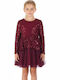 Kids Dress Long Sleeve with Burgundy Sequins