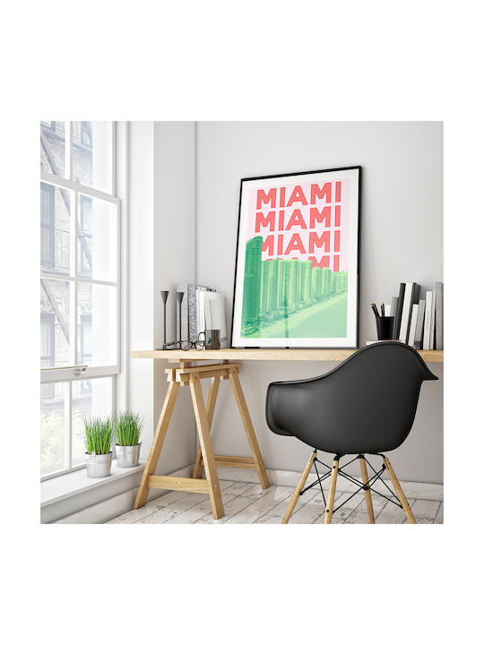 Poster Miami Pop Art Pst25506 30cm X 40cm Κορνίζα Φυσικό Ξύλου Μπεζ
