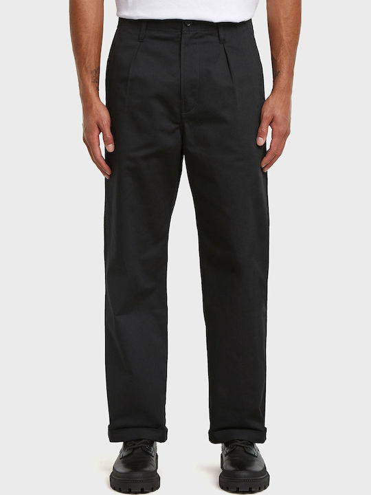 Pleated Παντελόνι Chino σε Relaxed Εφαρμογή Black