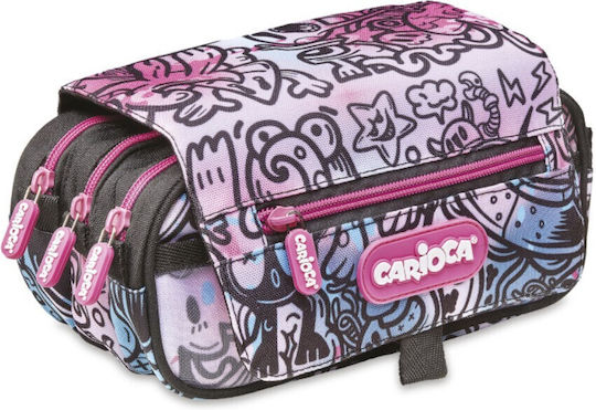 Carioca 3 Zip Pencil Case Barrel Pink