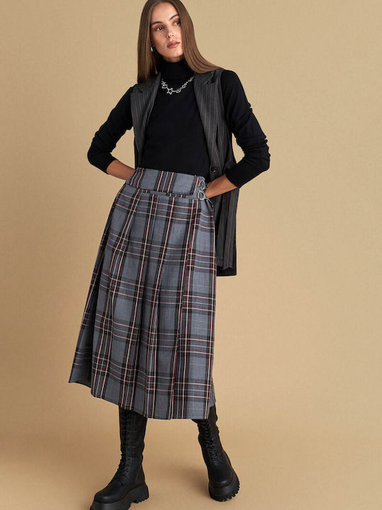 Midi Skirt Checked Gray