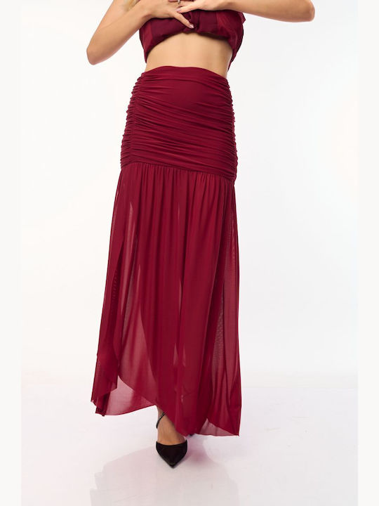 Dress Up Σατέν Maxi Φούστα Μπορντό