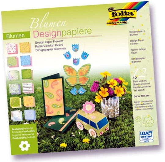 Folia Glitter Blumen 30,5×30,5 190g Beidseitig Muster 12 Stück 12 Designs