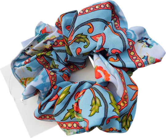 Handgemachtes Haargummi Scrunchies Großes Hellblau-Orangen Amalfi