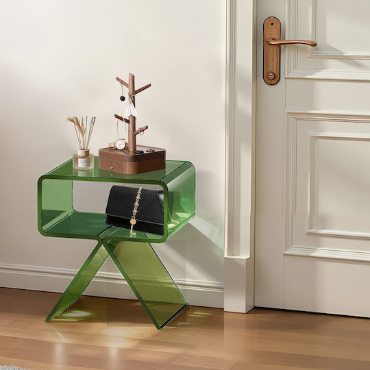 Square Side Table Glass Transparent Green L30xW39.1xH43cm.