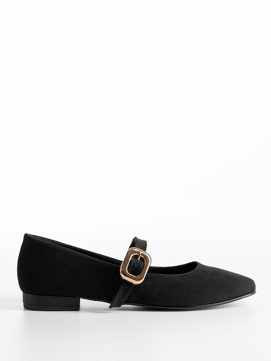 Bozikis Suede Γυναικείες Μπαλαρίνες Μαύρες