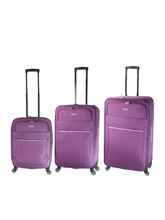 Diplomat Set The Travel Collection Fabric Purple Suitcases With 4 Wheels Set 3pcs