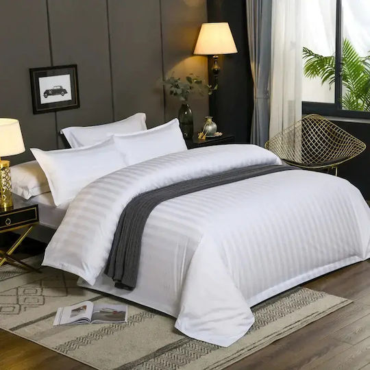 Mattex Hotel Sheet Satin Stripe 2cm Alkyoni 160x280cm 100% Cotton Combed Tc300