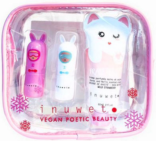 Inuwet Snow Girl Duo Două Balsamuri de Buze și O Cremă de Mâini Ski Club Balsamuri de Buze Bumbac Zaharat Cupcake-stickere Vinwa31
