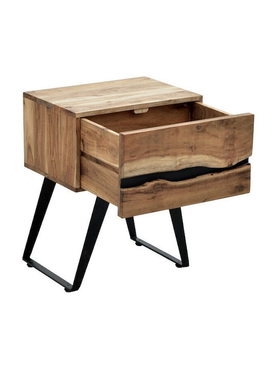Bedside Table Imena Wooden With Metal Legs Beige 45x35x56cm