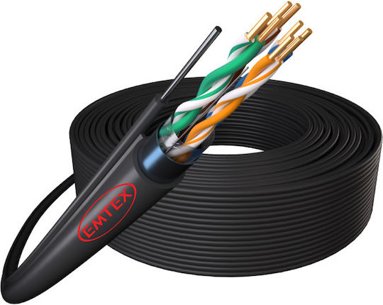 Emtex Cablu F Utp Izolație Cat.5e Cupru 24awg/1 Bucată Jacket Fca De Exterior Rezistent Uv Fluke Pass 305m Tambur Negru