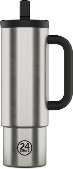 24Bottles Ποτήρι Θερμός Ανοξείδωτο BPA Free 800ml Brushed Steel με Καλαμάκι