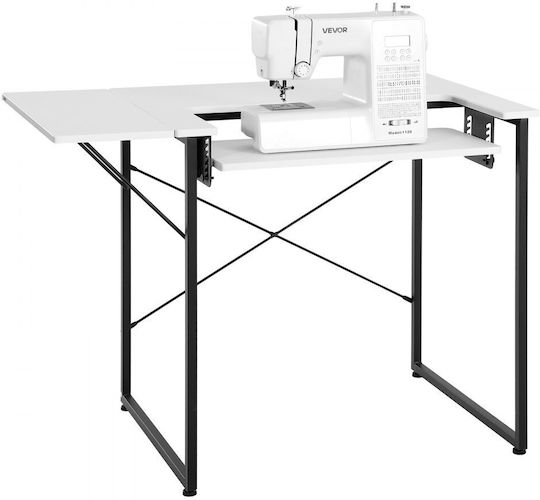 Vevor Sewing Table Multipurpose Sewing Machine Table Foldable Side Shelf Adjustable Shelf Steel Legs Computer Desk Home Fashion Studio Artistic Studio Educational Institution White