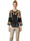Damen Bluse Baumwolle Black, Yellow
