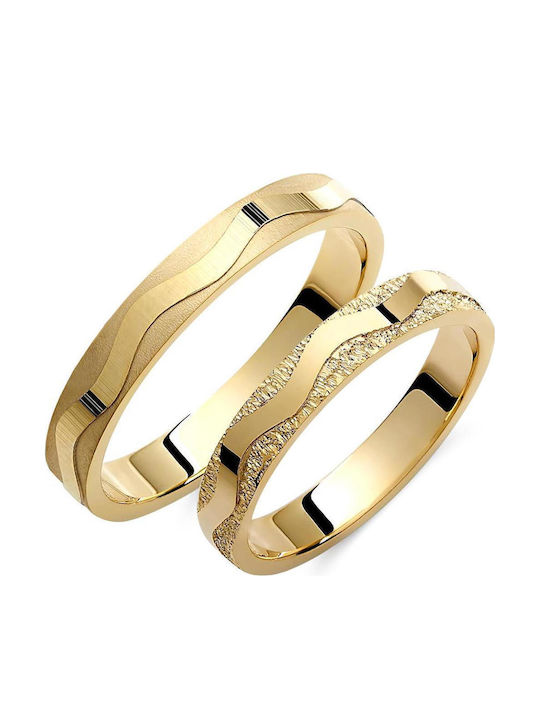 Valauro Yellow Gold 9k Wedding Rings Wavy Line – 3.50mm