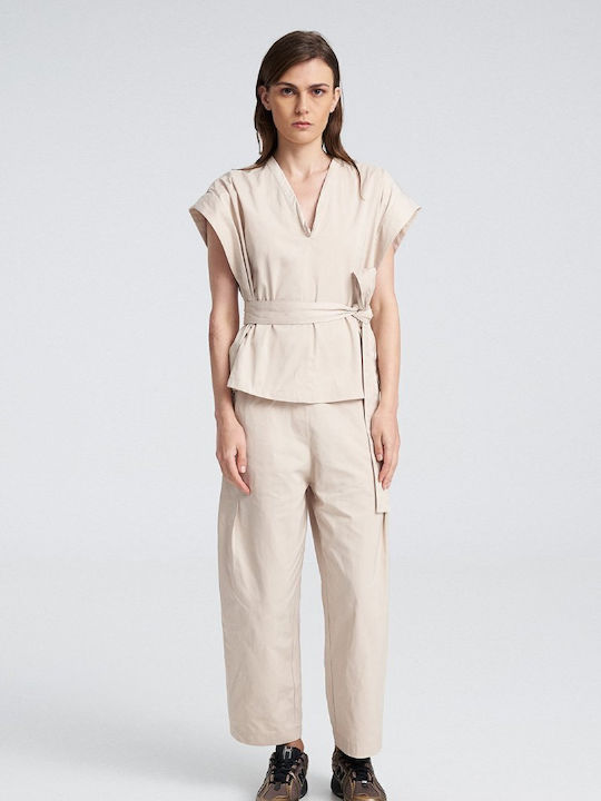 Women's Fabric Trousers Balloon Line Beige