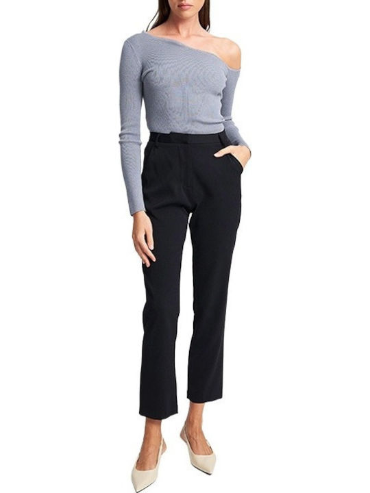 Brit Dama Tesatura Pantaloni cu Croială Dreaptă Black