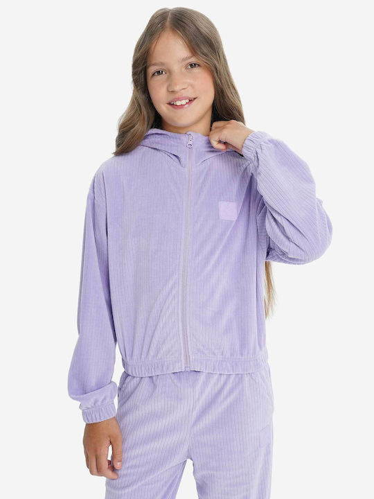 Athletic Kids Cardigan with Hood Purple
