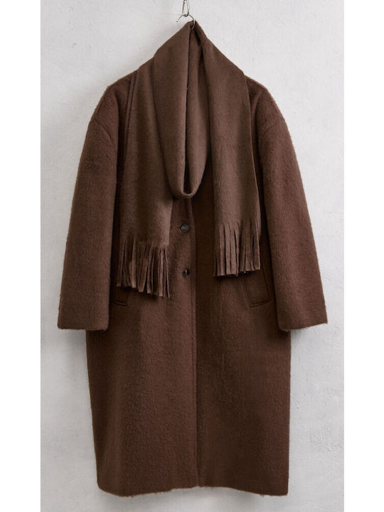 Lumina Γυναικείο Bordeaux Παλτό Oversized με Κο...