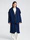 Кожа Дамско Blue Палто Oversized